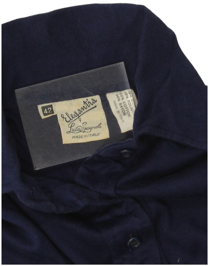 Luisa Spagnoli Damen Poloshirt IT 42 Medium Marineblau Baumwolle