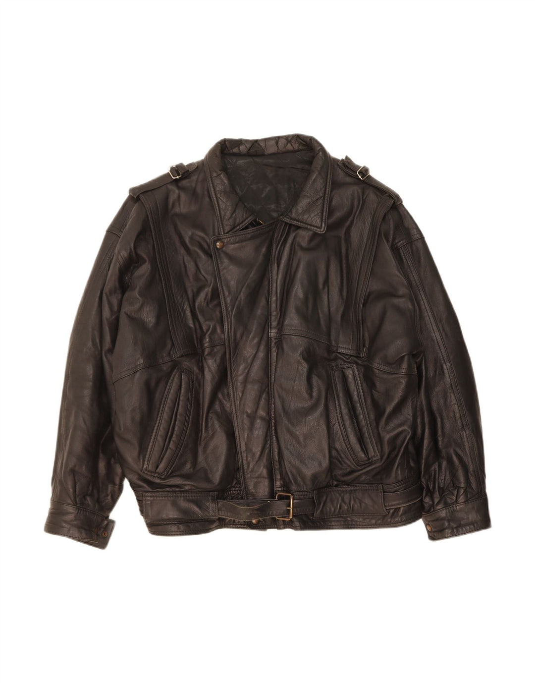 VINTAGE Herren Lederjacke UK 44 2XL Schwarzes Leder