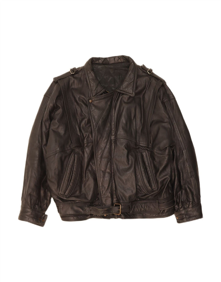 VINTAGE Herren Lederjacke UK 44 2XL Schwarzes Leder