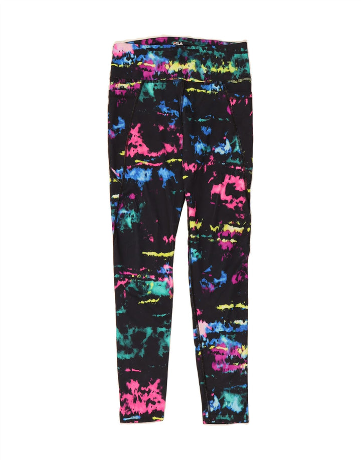 FILA Womens Leggings UK 12 Medium Black Tie Dye Polyester Vintage Fila and Second-Hand Fila from Messina Hembry 