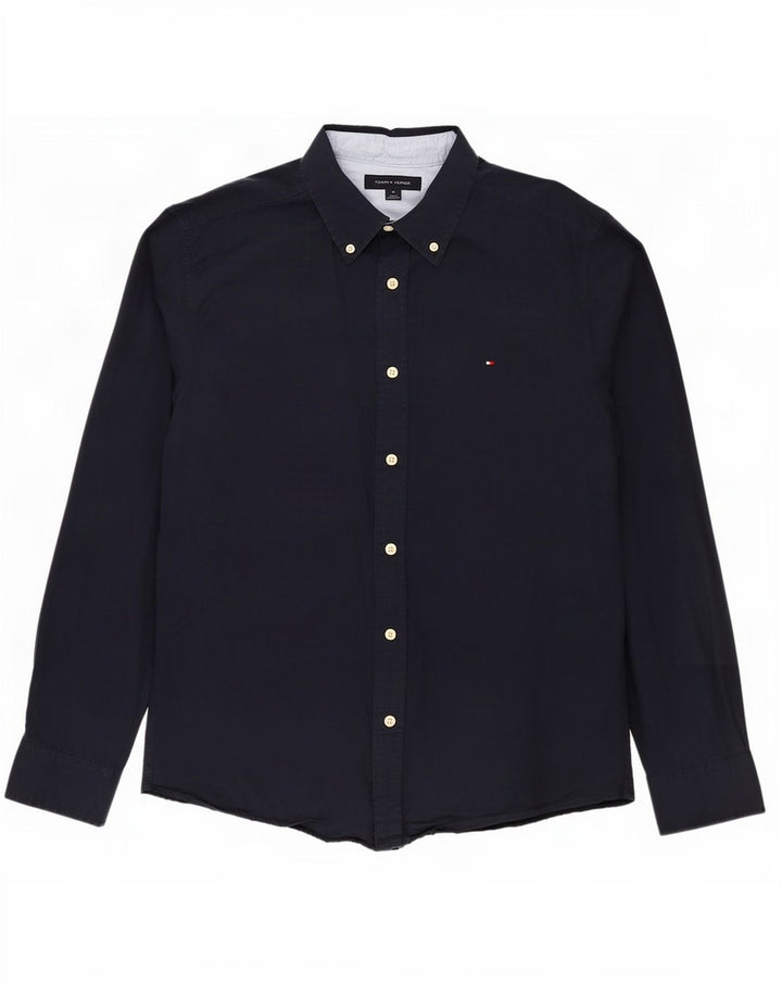Tommy Hilfiger Herrenhemd aus mittelblauer Baumwolle in Marineblau
