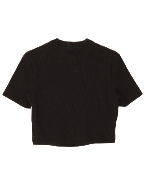 Adidas Damen Crop T-Shirt Top UK 12 Medium Schwarz Baumwolle