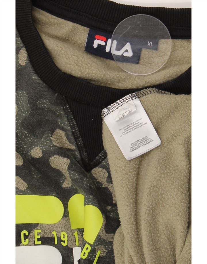 Fila Herren Grafik Sweatshirt Pullover XL Khaki Camouflage Baumwolle