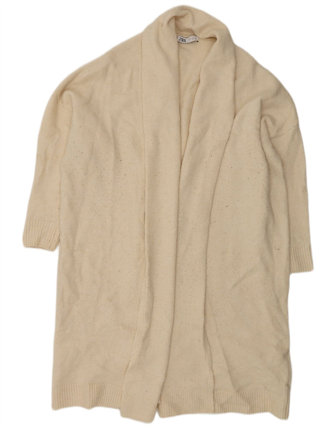 Zara Damen-Strickjacke, übergroß, lang geschnitten, offen, Gr. 10, Größe S, gebrochenes Weiß