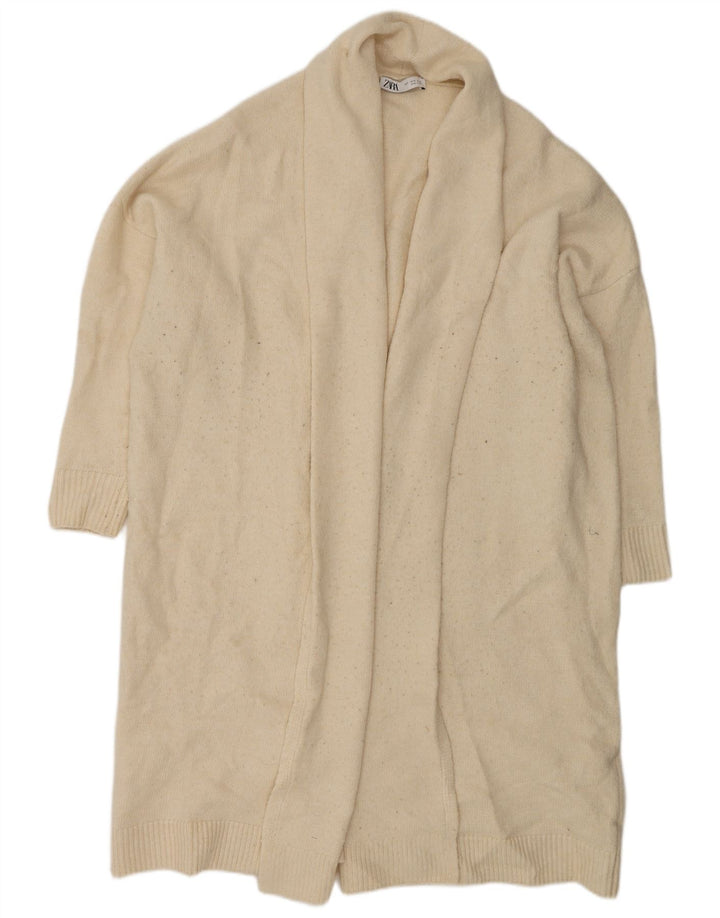 Zara Damen-Strickjacke, übergroß, lang geschnitten, offen, Gr. 10, Größe S, gebrochenes Weiß