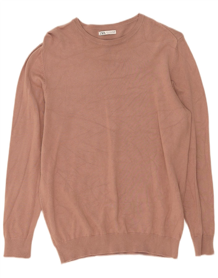 Zara Herren-Pullover mit U-Boot-Ausschnitt, kleine beige Viskose