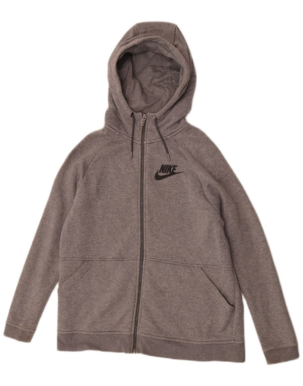 Nike Damen Zip Hoodie Pullover UK 16 Große graue Baumwolle