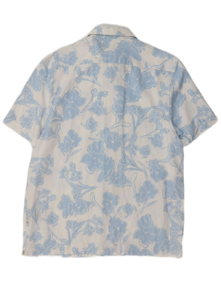 Ted Baker Herren-Kurzarmhemd, Größe 3, mittelblaues Blumen-Lyocell