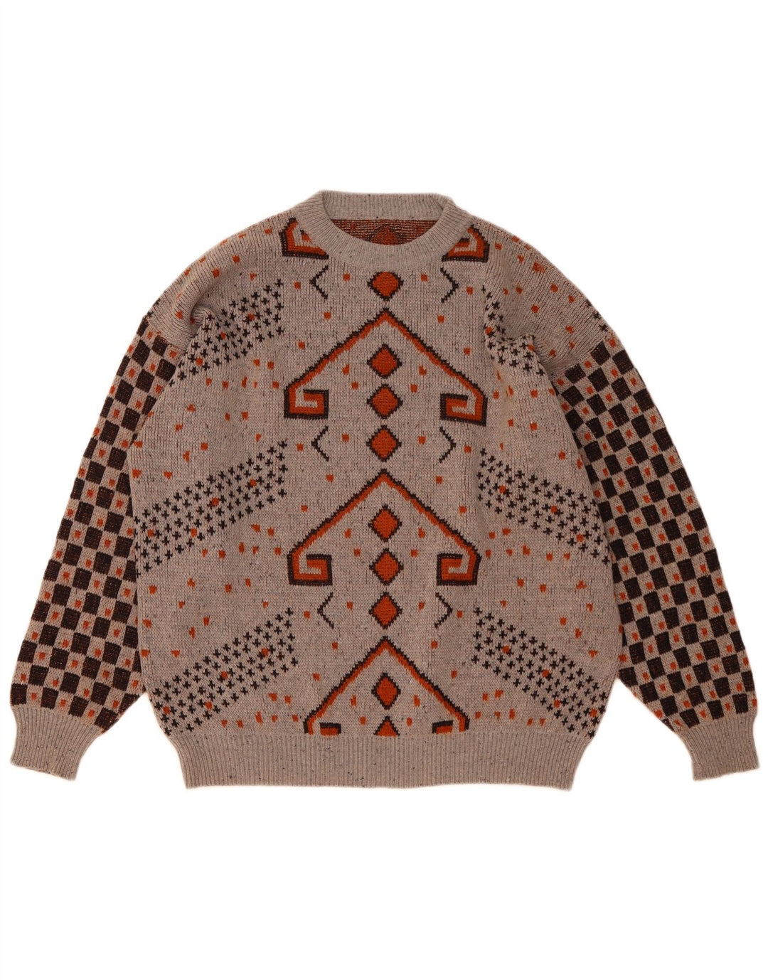 Vintage Herren Pullover mit Rundhalsausschnitt IT 52 Große graue geometrische Wolle