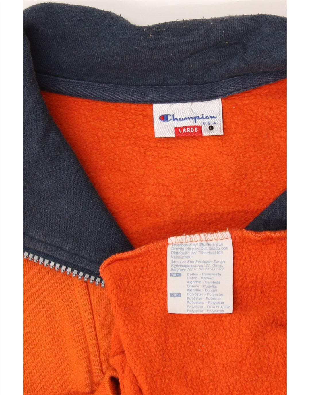 Champion Herren-Sweatshirt mit grafischem Reißverschluss, Größe L, Orange, Farbblock