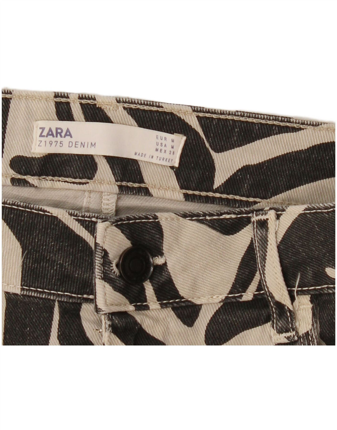 Zara Damen Mini-Jeansrock Medium W28 Beige Animal Print