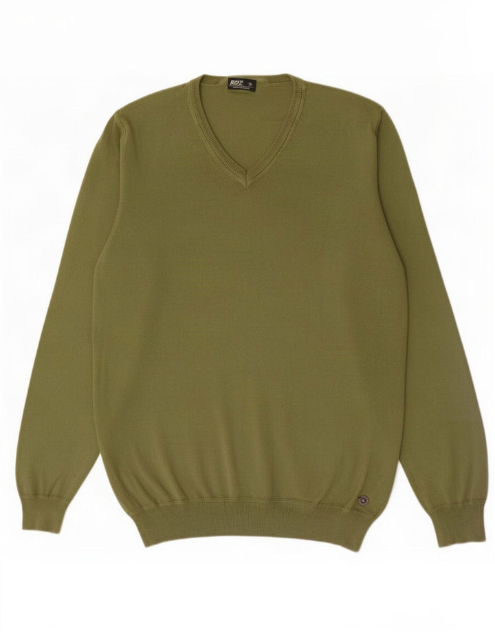 Rifle Herren-Pullover mit V-Ausschnitt aus mittelgrüner Baumwolle