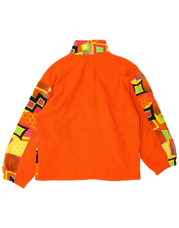 Vintage Damen Fleecepullover mit Reißverschluss, UK 18 XL, Orange, geometrisch