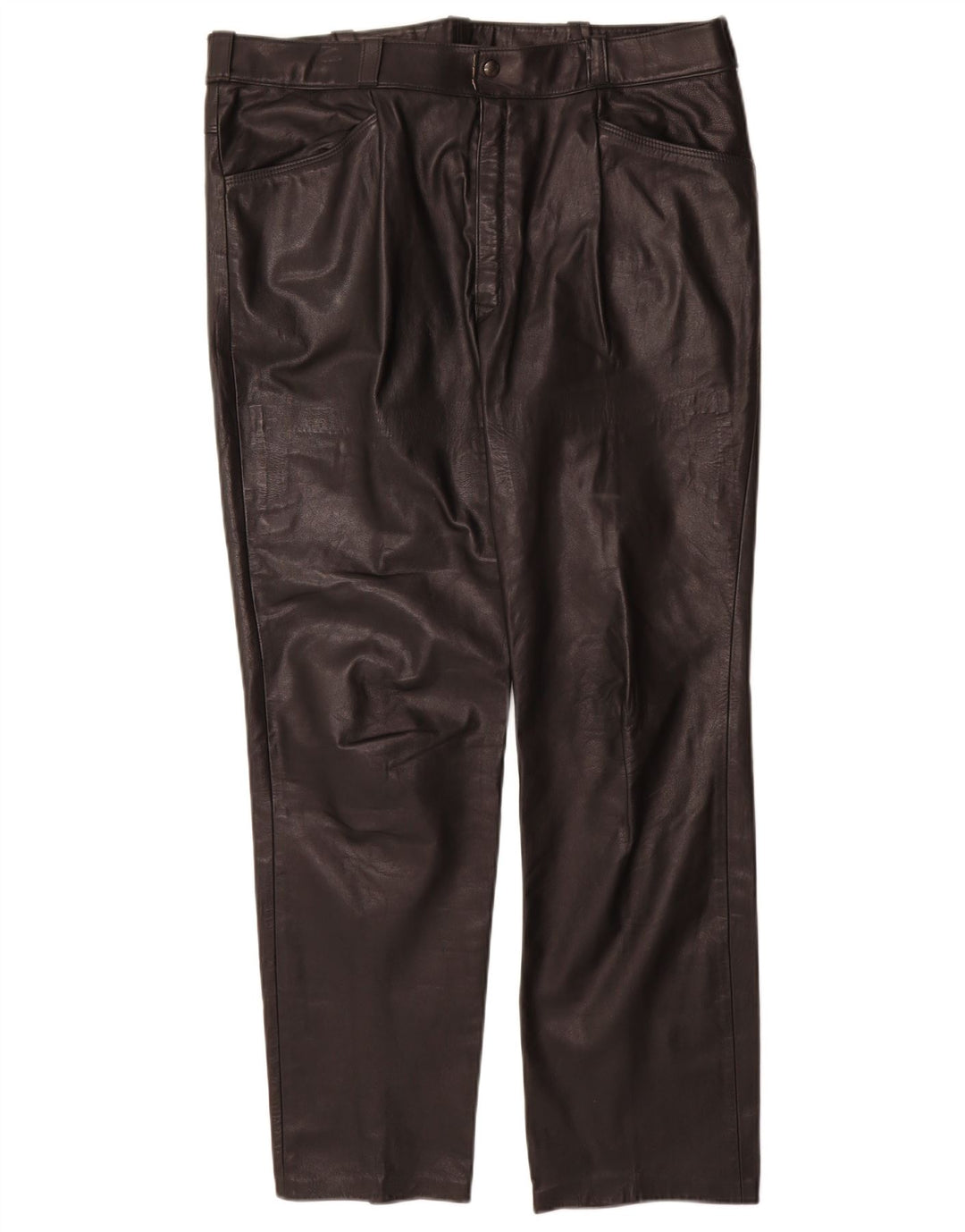 Vintage Damen gerade Lederhose W36 L31 Schwarz