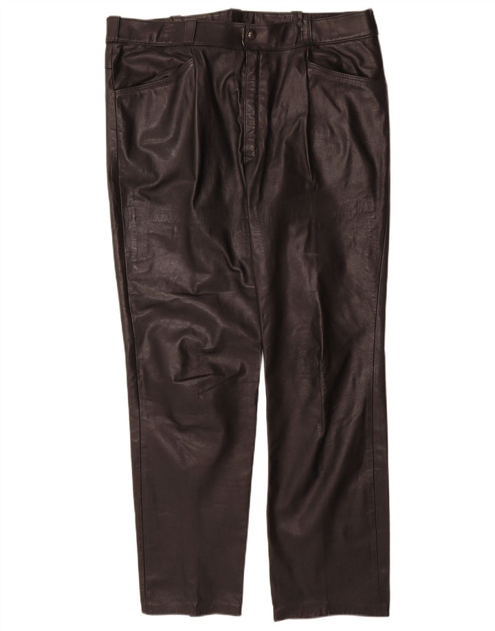 Vintage Damen gerade Lederhose W36 L31 Schwarz
