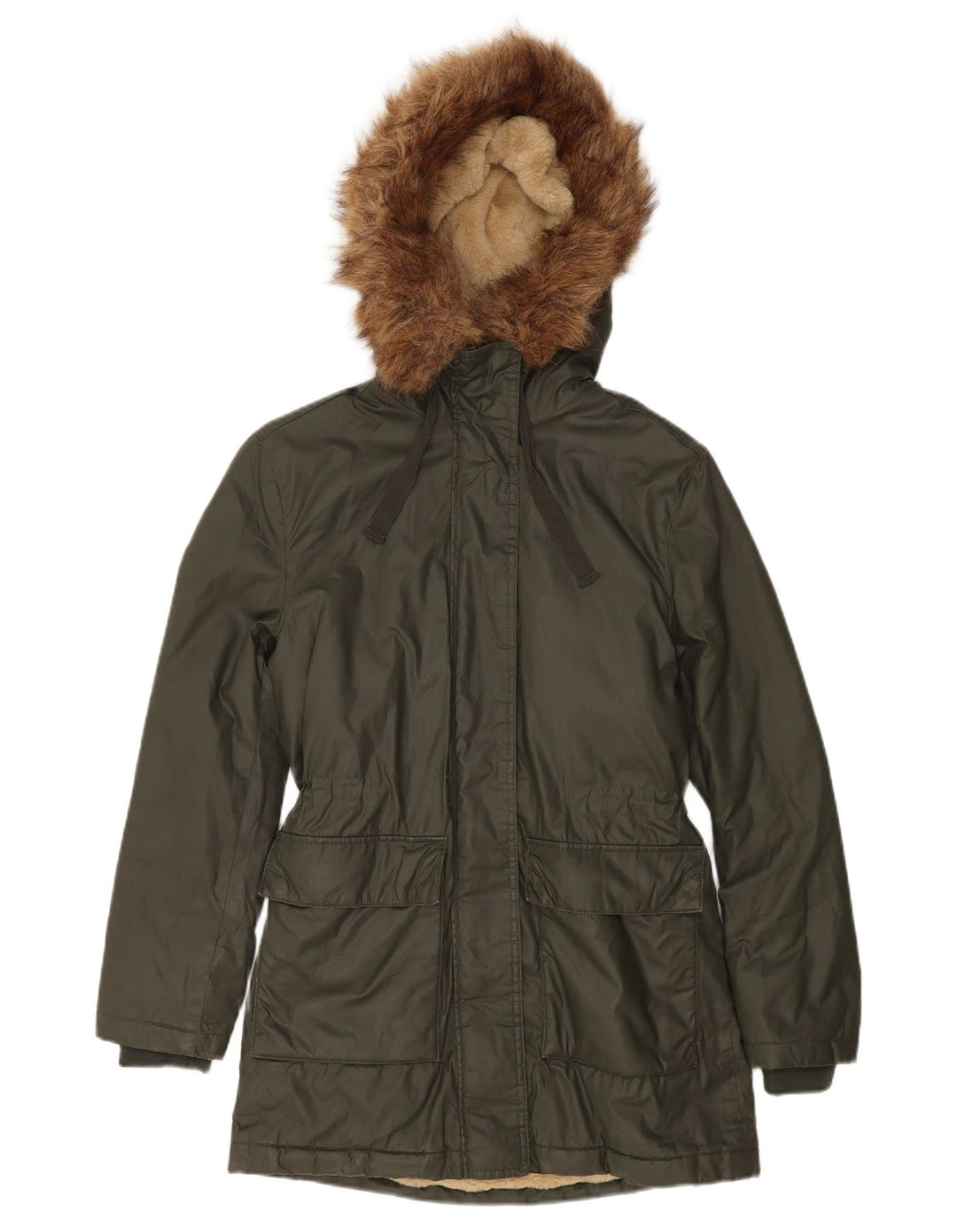 Marks & Spencer Damen-Übergröße, gewachste Jacke mit Kapuze, Gr. 8, Khaki