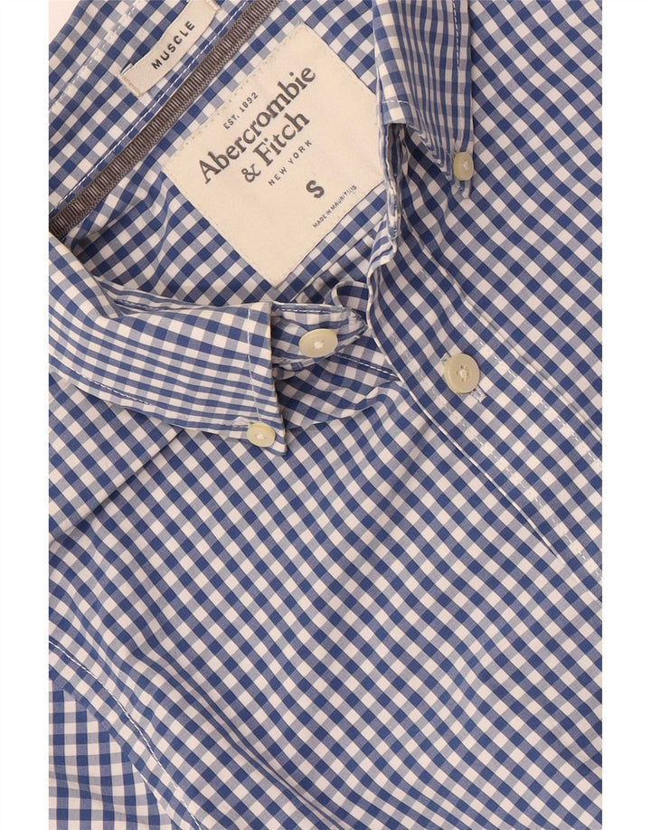 Abercrombie & Fitch Herren-Muskelhemd, klein, blauer Gingham-Karomuster