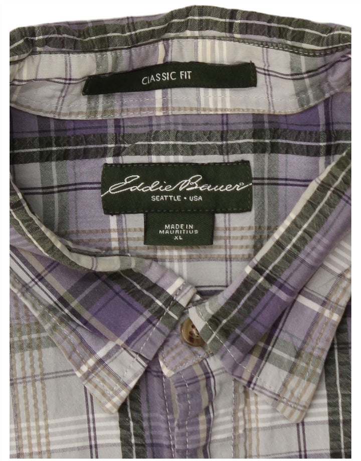 EDDIE BAUER Herren-Kurzarmhemd mit klassischer Passform, XL, lila kariert