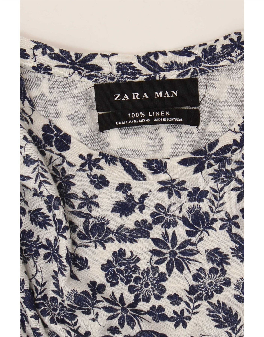 T-Shirt-Oberteil für Herren von Zara, Mittelweiß, geblümtes Leinen