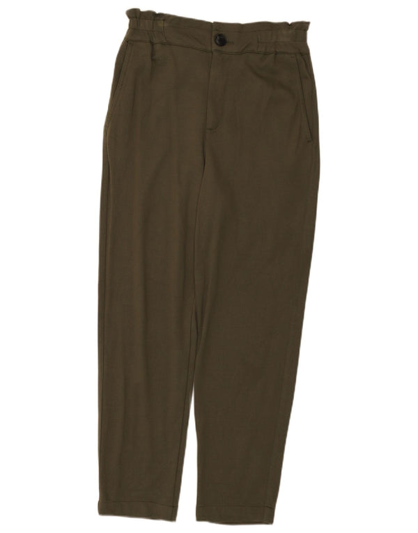 Zara Damen High Waist Tapered Chino Hose XS W24 L25 Khaki Viskose