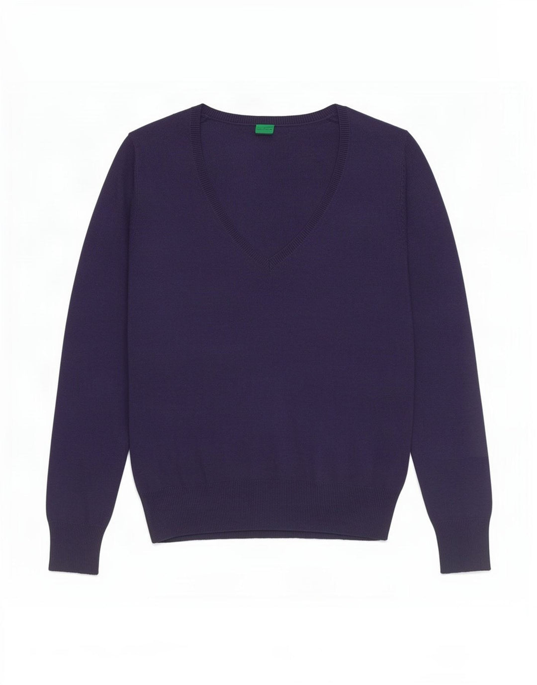 Benetton Damen-Pullover mit V-Ausschnitt, Gr. 8, Marineblau