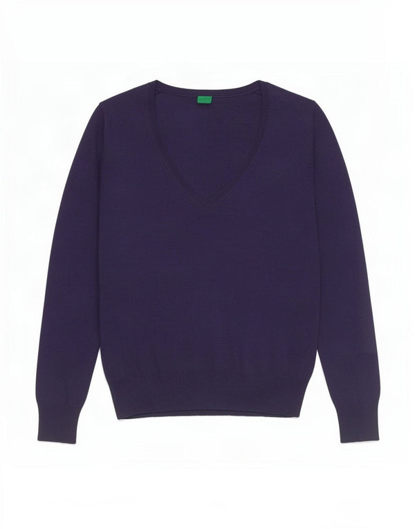 Benetton Damen-Pullover mit V-Ausschnitt, Gr. 8, Marineblau