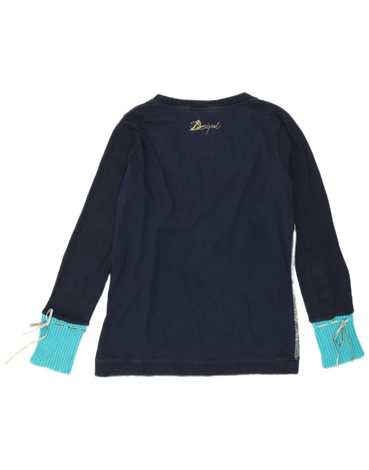 DESIGUAL Womens Graphic Top Langarm UK 14 Large Blue Floral