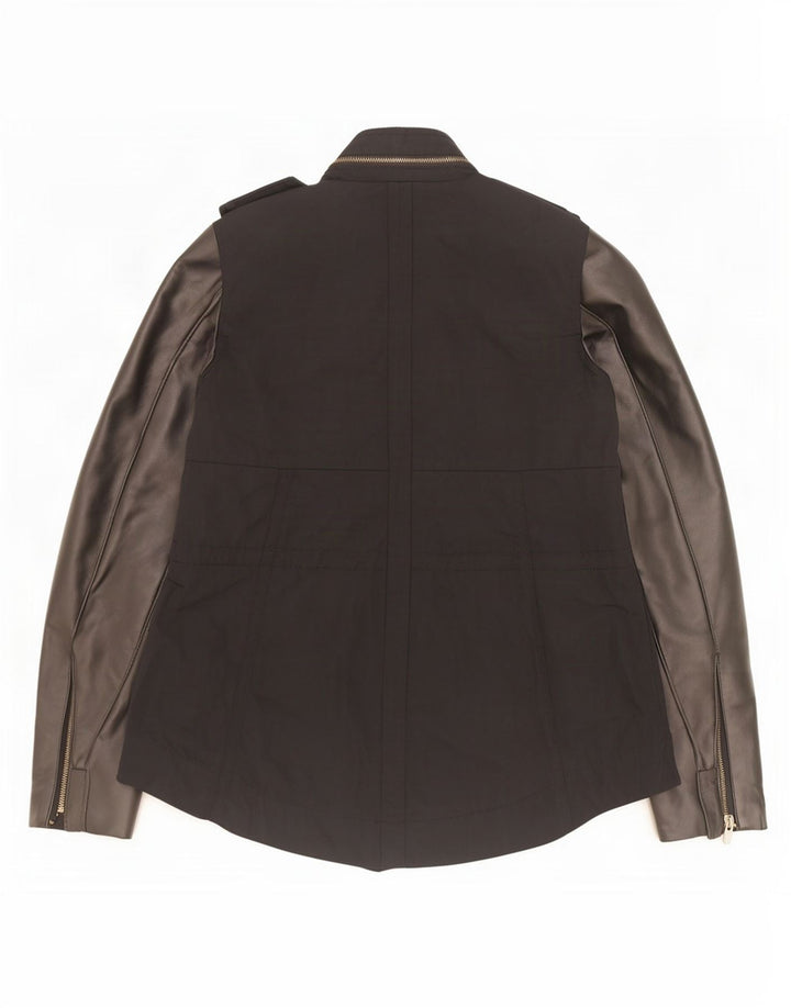 Zara Damen-Militärjacke mit Kapuze, UK 6 XS, schwarzes Polyurethan