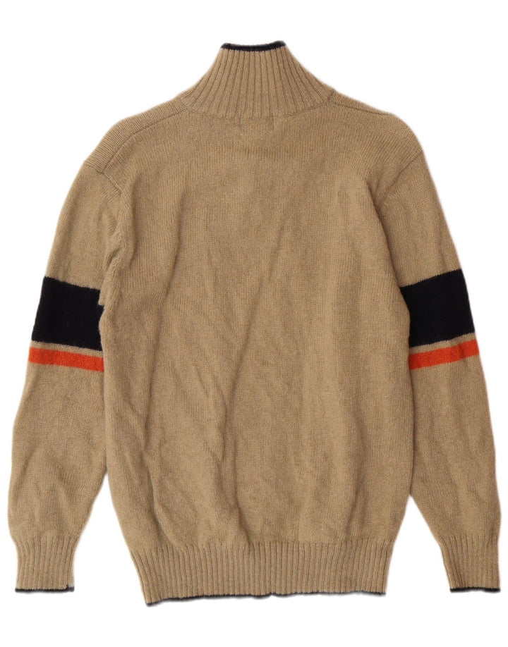 Kappa Damen-Pullover mit Reißverschluss am Hals, Mittelbeige, gestreift, klassisch aus Wolle