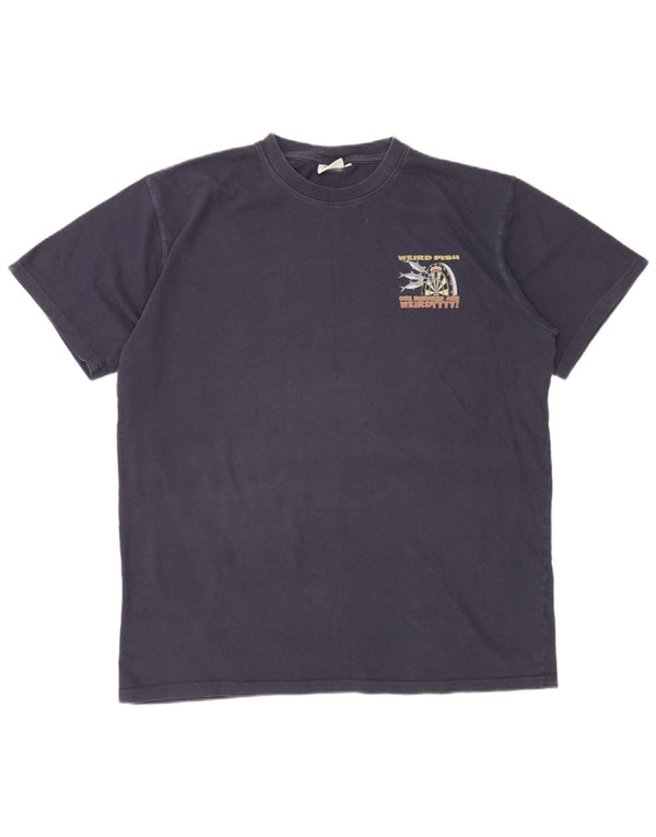 WEIRD FISH Herren-Grafik-T-Shirt-Oberteil XL aus marineblauer Baumwolle