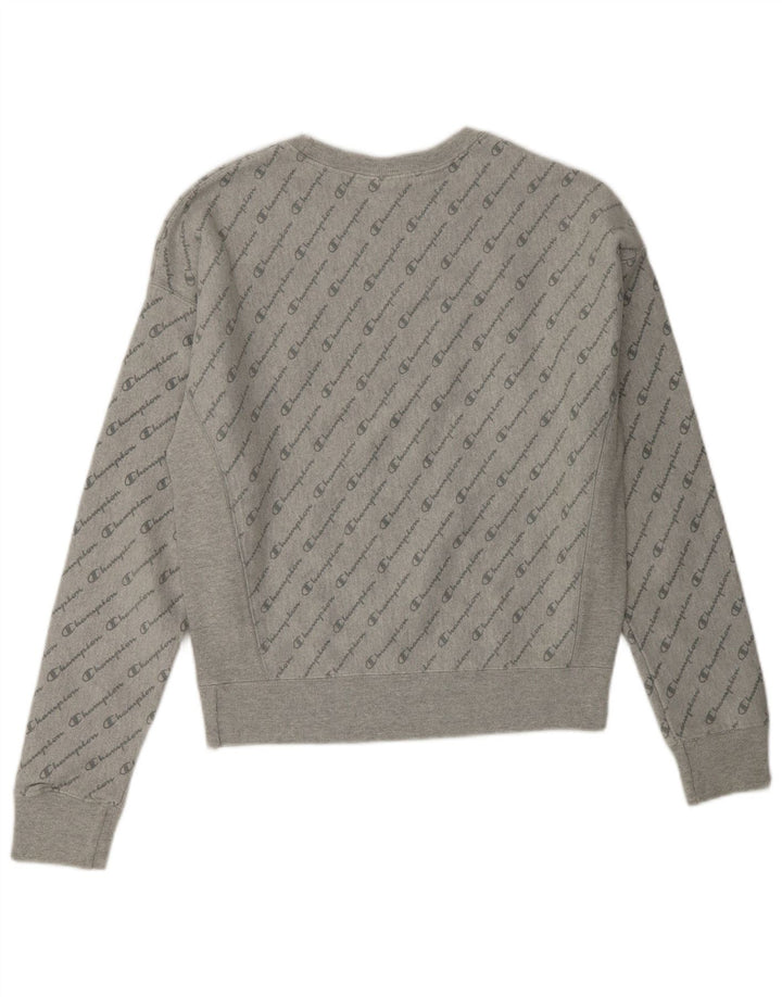 CHAMPION Damen Reverse Weave Graphic Sweatshirt Pullover UK 10 Small Grau