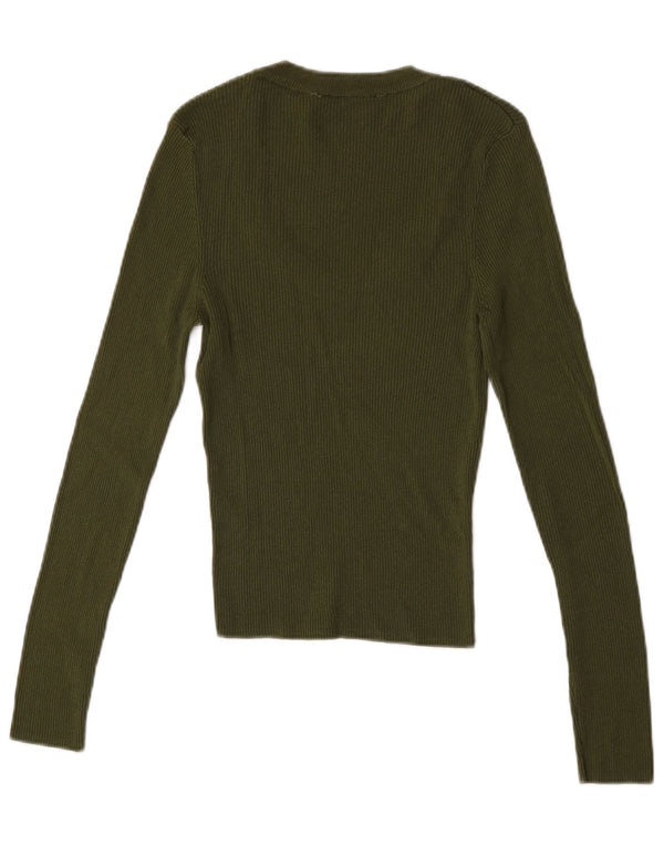 Zara Damen Top Langarm UK 14 Large Khaki Viskose