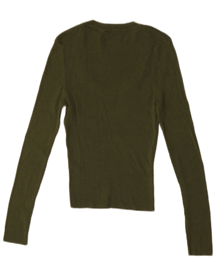 Zara Damen Top Langarm UK 14 Large Khaki Viskose