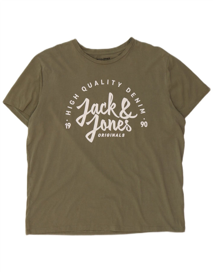JACK & JONES Herren Grafik T-Shirt Top 2XL Khaki Baumwolle