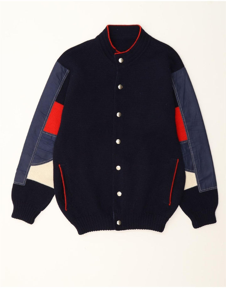 Vintage Herren-Cardigan-Pullover, mittelgroß, Marineblau, Farbblock
