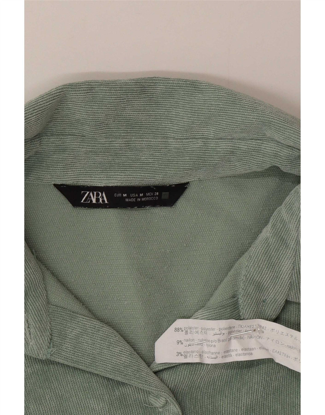 Zara Damen Übergroßes Cordhemd UK 14 Mittelgrünes Polyester