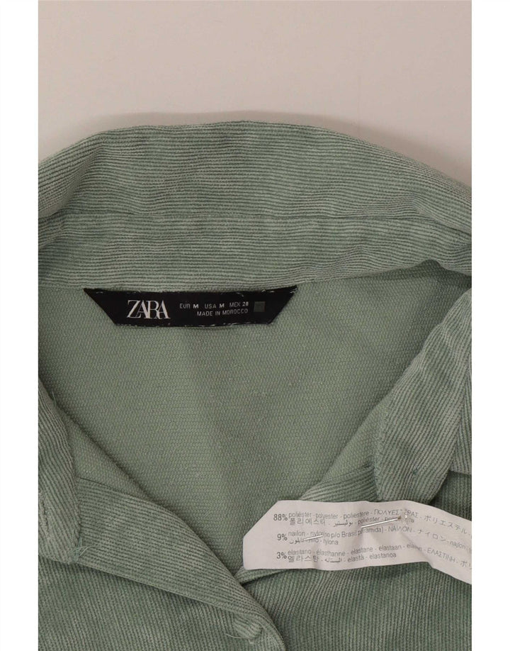 Zara Damen Übergroßes Cordhemd UK 14 Mittelgrünes Polyester