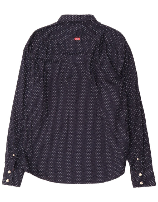 Superdry Herren-Hemd XL aus marineblau gepunkteter Baumwolle