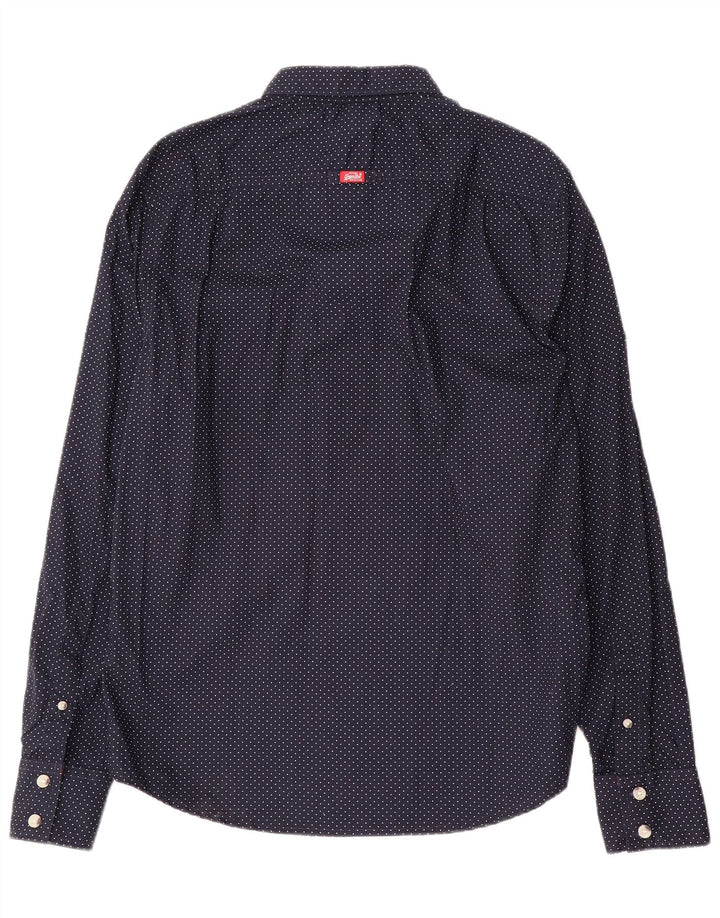 Superdry Herren-Hemd XL aus marineblau gepunkteter Baumwolle