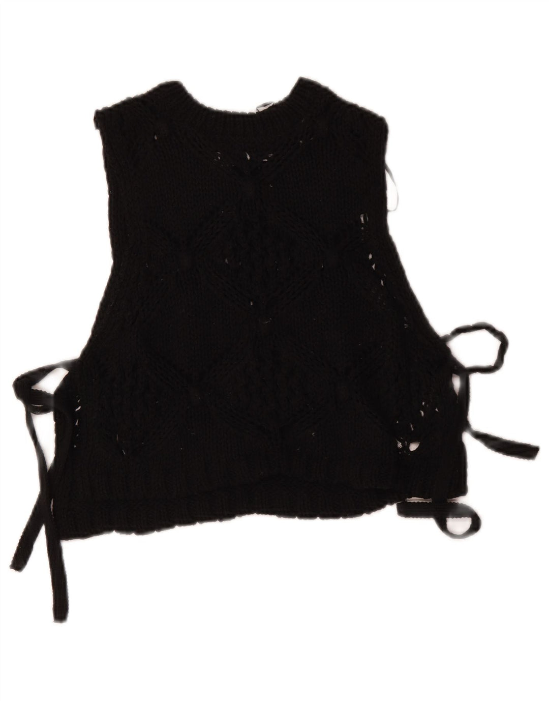 Zara Damen Crop Ärmelloses Strickblusenoberteil UK 10 Small Schwarz Polyester