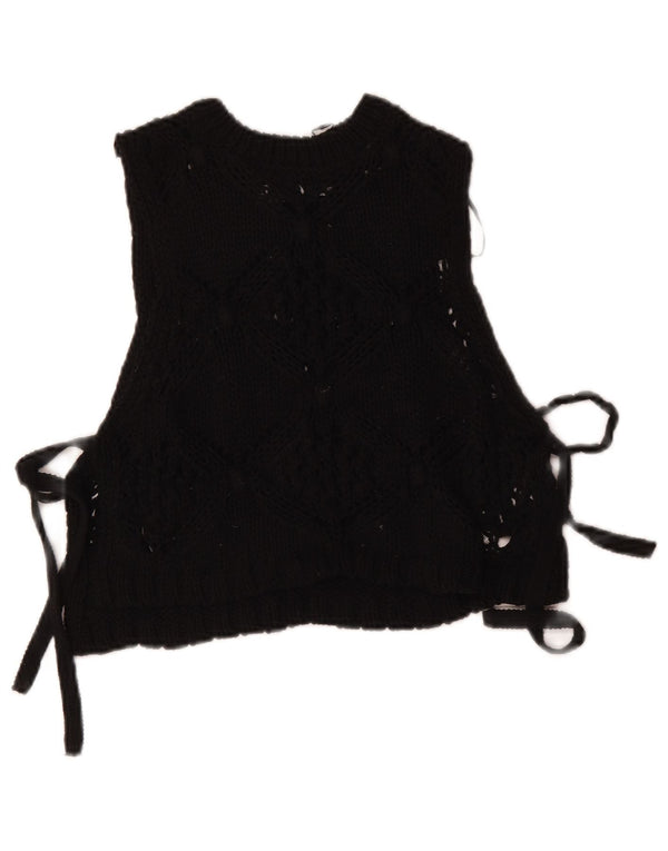 Zara Damen Crop Ärmelloses Strickblusenoberteil UK 10 Small Schwarz Polyester