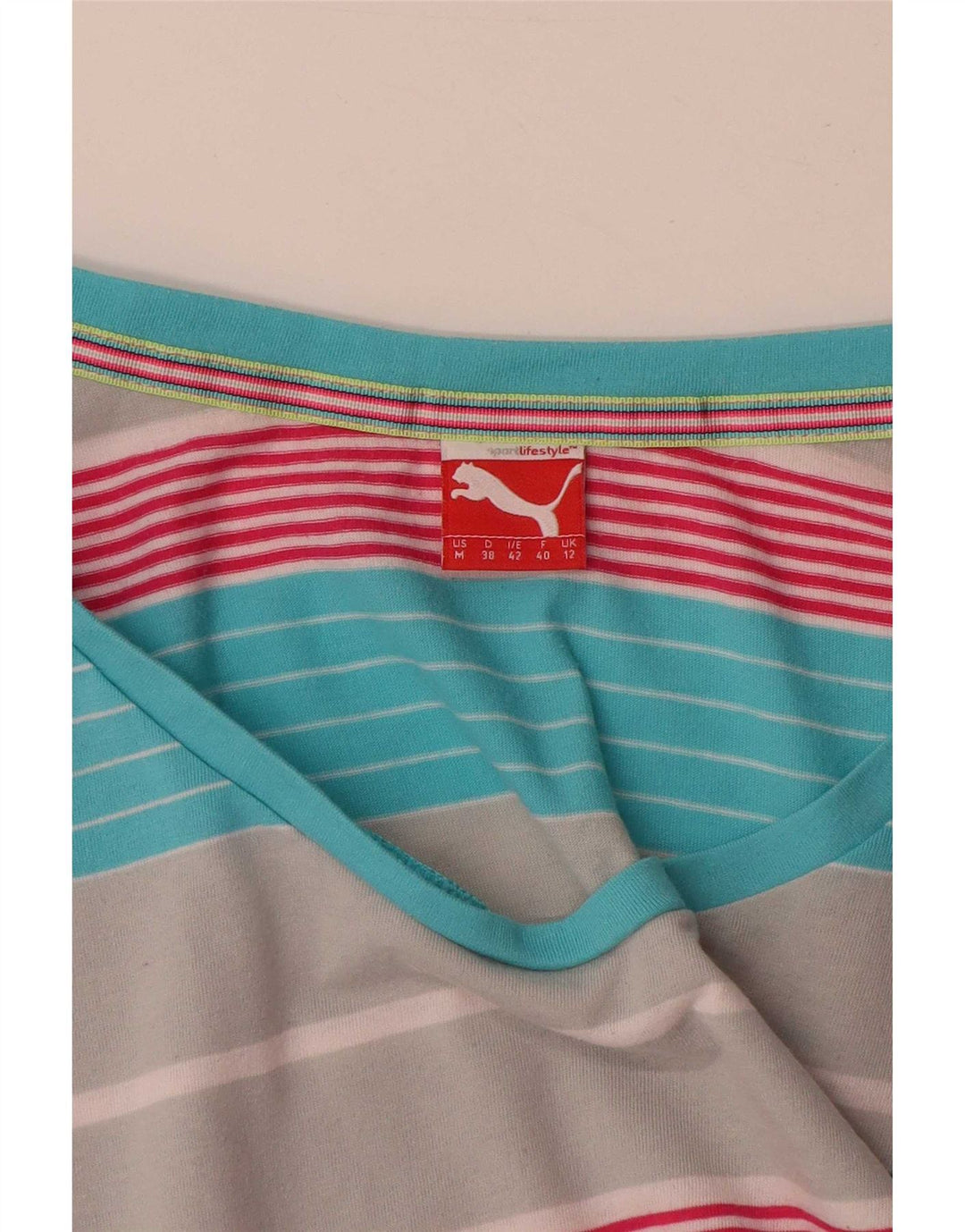 Puma Damen T-Shirt Top UK 12 Medium Mehrfarbig gestreift