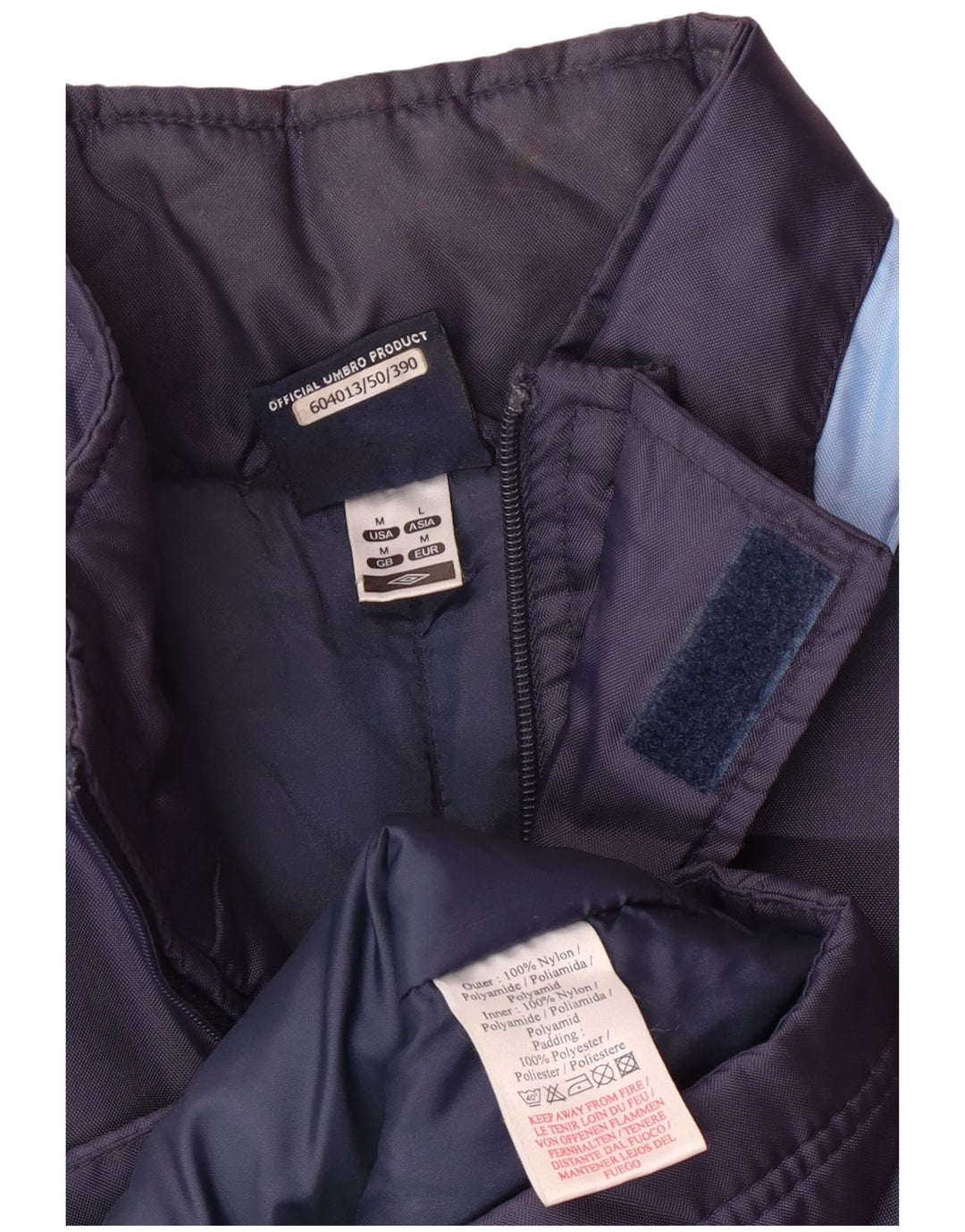 UMBRO Herren-Mantel mit Kapuze, gepolstert, UK 38, Mittel, Marineblau, Colourblock-Nylon