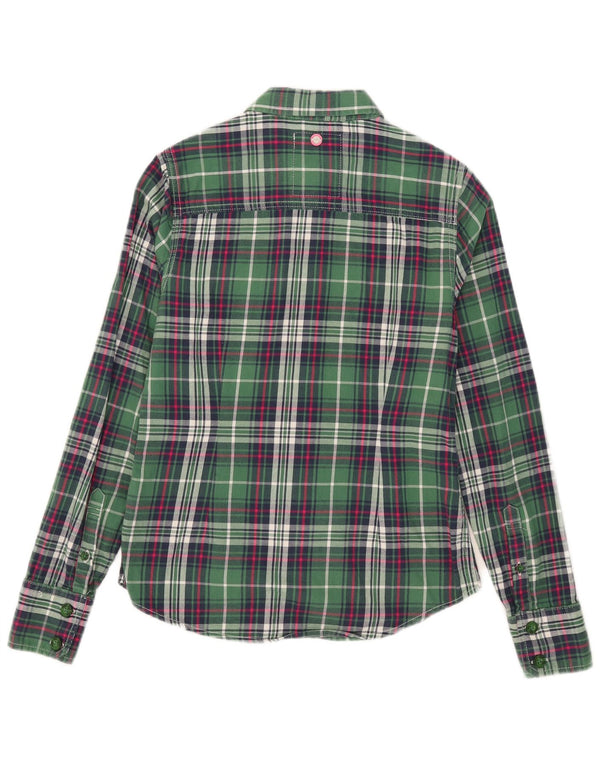 Superdry Damen-Flanellhemd, UK 10, klein, grün kariert, Baumwolle
