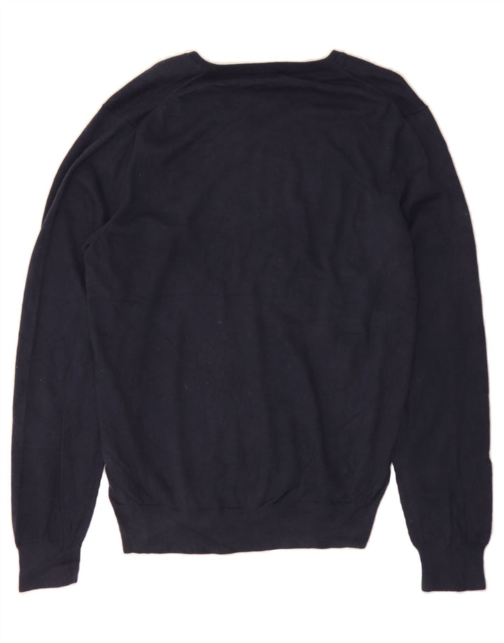 J. CREW Mens V-Neck Jumper Sweater Medium Navy Blue Cotton Vintage J. Crew and Second-Hand J. Crew from Messina Hembry 