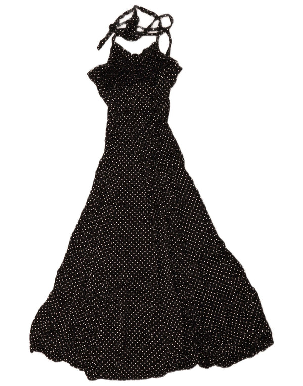 Marks & Spencer Damen Maxi-Neckholder-Kleid UK 6 XS Schwarz gepunktete Viskose