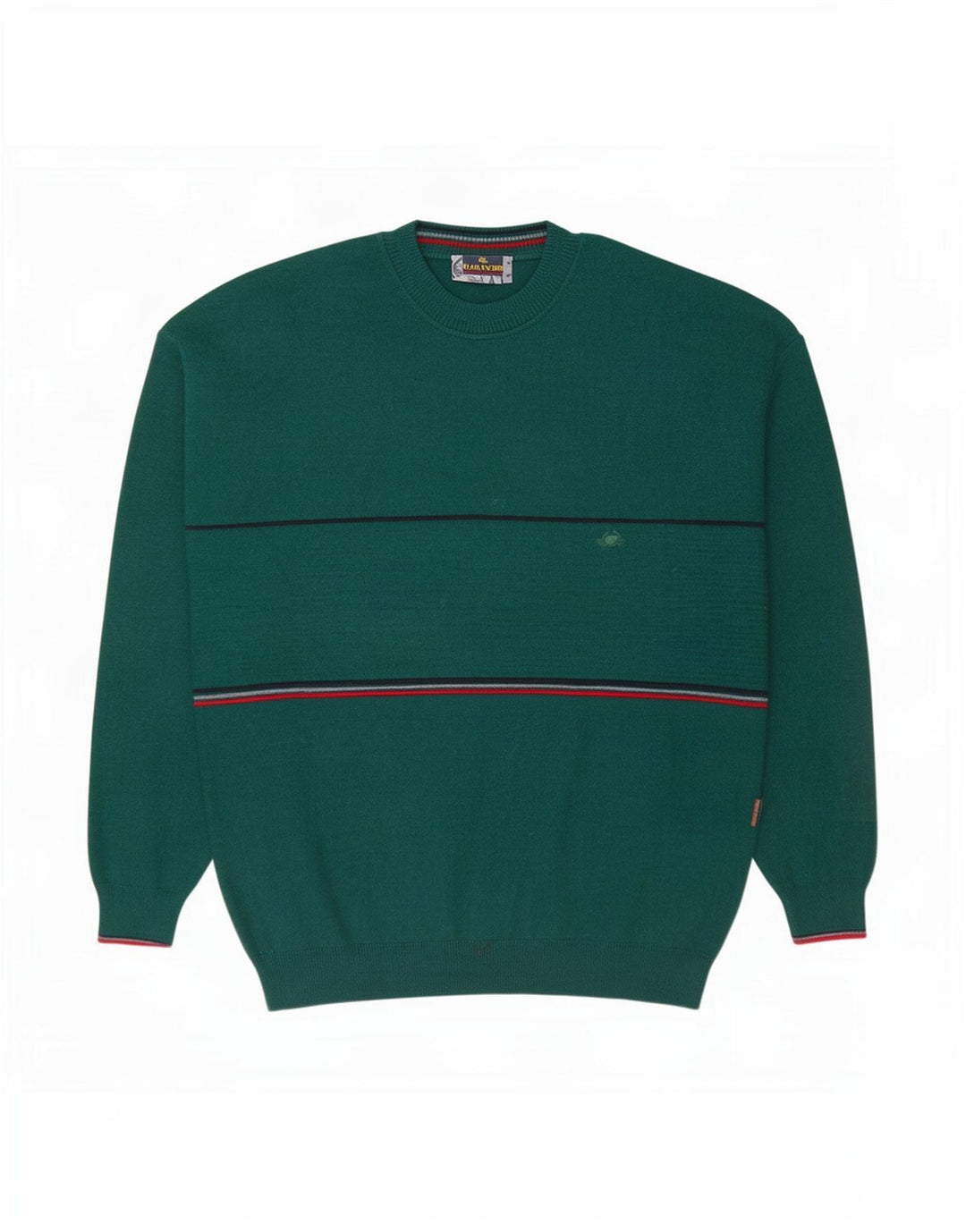 Il Granchio Herren-Pullover mit Rundhalsausschnitt, groß, grün gestreift, Wolle