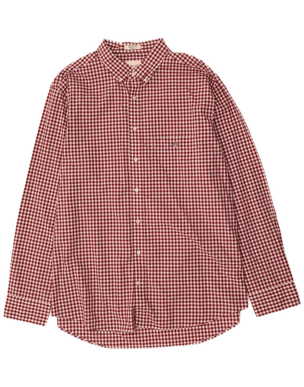 Gant Herren-Hemd in normaler Passform, Größe 47/48, 19 3XL, burgunderfarbenes Gingham-Baumwolle