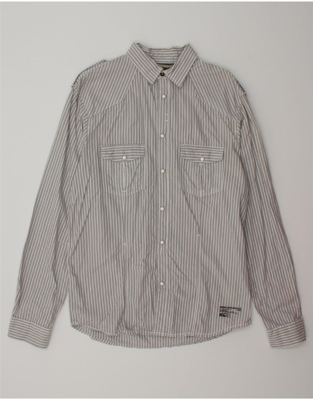 JACK & JONES Mens Shirt Large Grey Striped Cotton Vintage Jack & Jones and Second-Hand Jack & Jones from Messina Hembry 