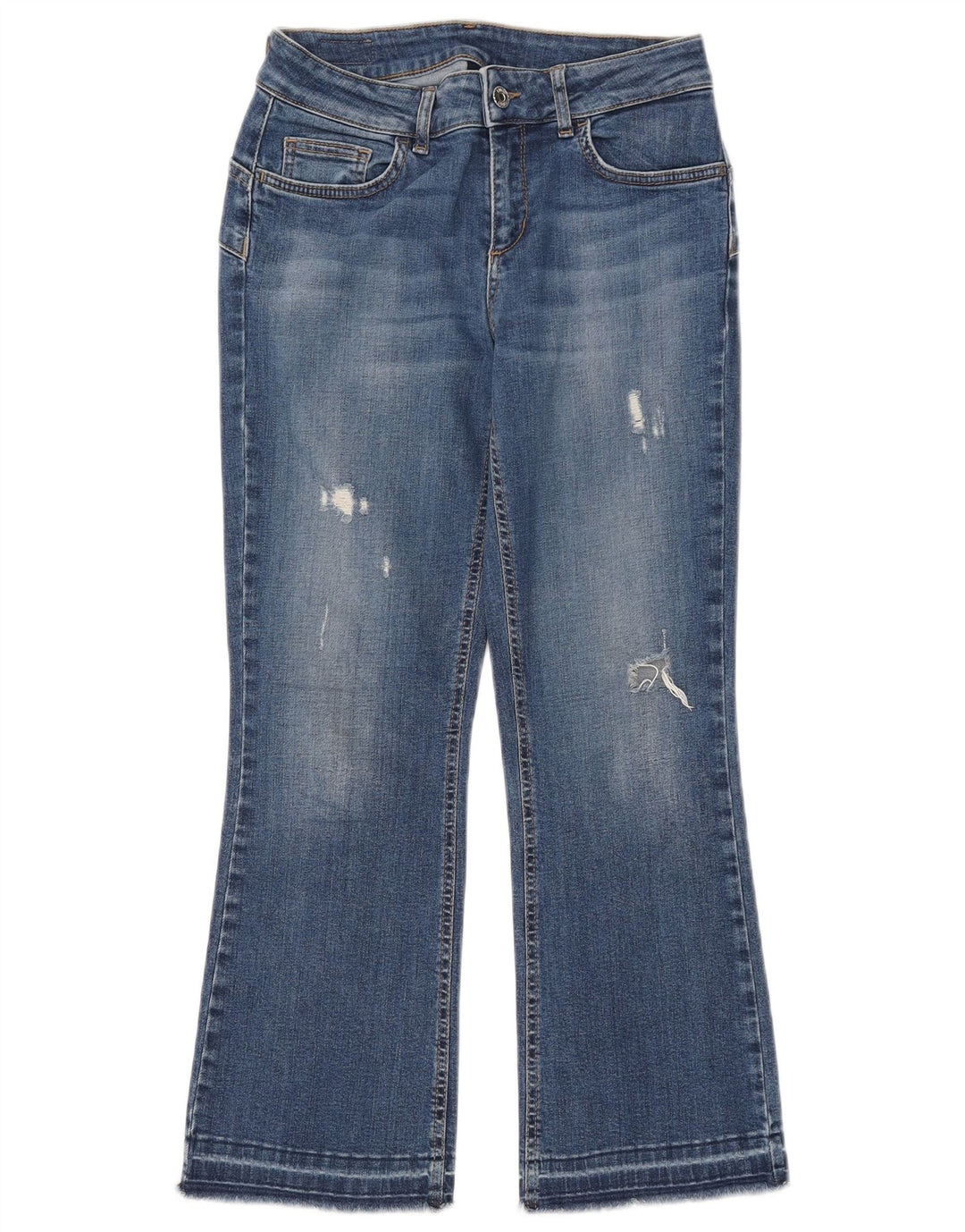 Liu Jo Damen Distressed Crop Bootcut Jeans W28 L25 Blaue Baumwolle